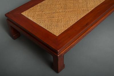 Japanese Keyaki Wood Table with Woven Bamboo Top