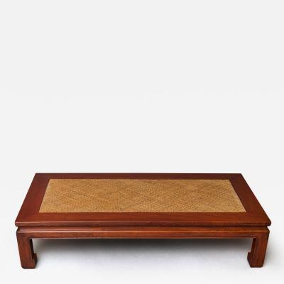 Japanese Keyaki Wood Table with Woven Bamboo Top