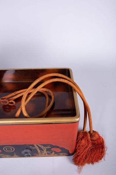 Japanese Lacquer Box with Bamboo Plum and Family Crest