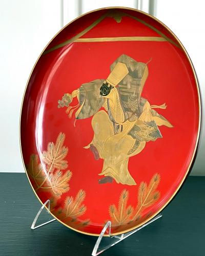 Japanese Lacquer Maki e Plate of Masked Dancer