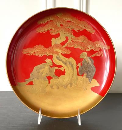 Japanese Lacquer Maki e Plate of Takasago Story
