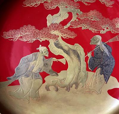 Japanese Lacquer Maki e Plate of Takasago Story