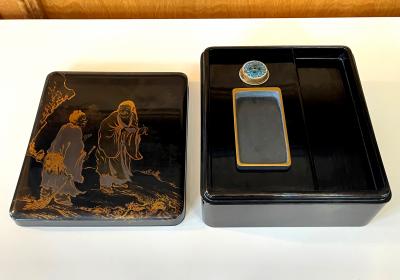 Japanese Lacquer Maki e Tiered Scholar Suzuribako and Ryoshibako