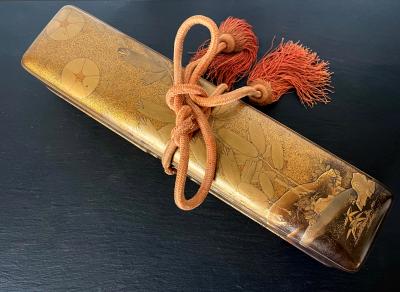 Japanese Lacquered Gold Maki e Naga Fubako Meiji Period