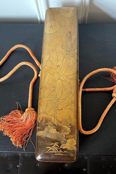 Japanese Lacquered Gold Maki e Naga Fubako Meiji Period