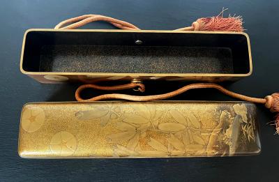 Japanese Lacquered Gold Maki e Naga Fubako Meiji Period