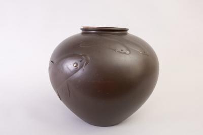 Japanese Large Bronze Vase With Carp Design