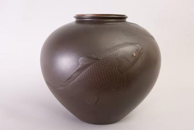 Japanese Large Bronze Vase With Carp Design