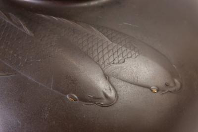 Japanese Large Bronze Vase With Carp Design