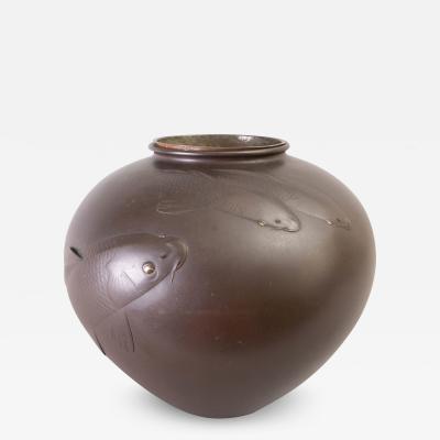 Japanese Large Bronze Vase With Carp Design
