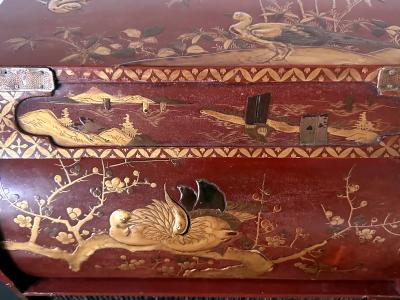 Japanese Maki e Lacquered Wood Kodansu Small Chest with Drawers Meiji Period