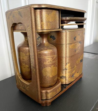 Japanese Maki e Lacquerware Portable Lunch Set Sagejubako