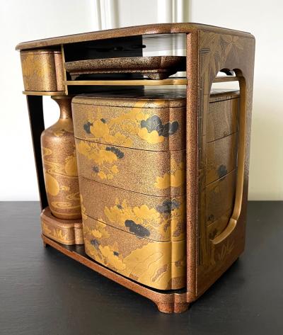 Japanese Maki e Lacquerware Portable Lunch Set Sagejubako