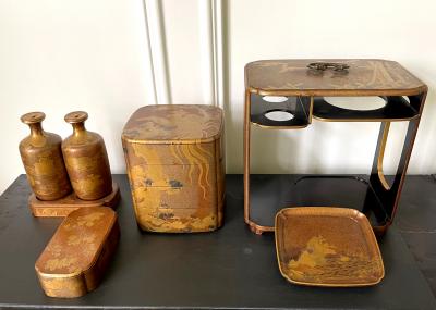 Japanese Maki e Lacquerware Portable Lunch Set Sagejubako