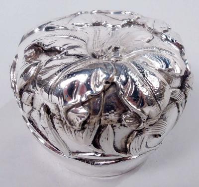 Japanese Meiji Art Nouveau Silver Ginger Jar with Iris Flowers