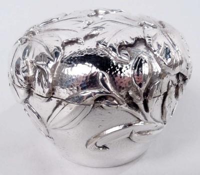 Japanese Meiji Art Nouveau Silver Ginger Jar with Iris Flowers