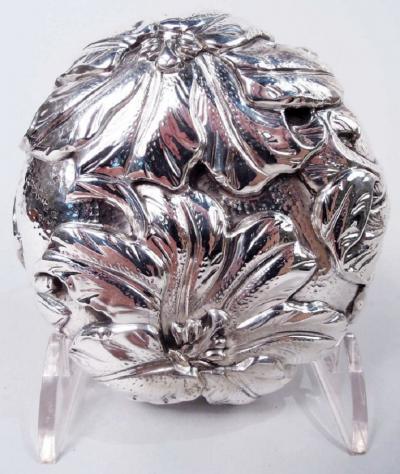 Japanese Meiji Art Nouveau Silver Ginger Jar with Iris Flowers