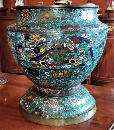 Japanese Meiji Champleve and Bronze Urn