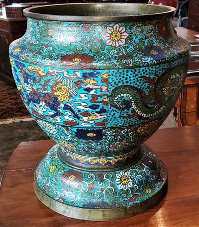 Japanese Meiji Champleve and Bronze Urn