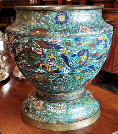 Japanese Meiji Champleve and Bronze Urn