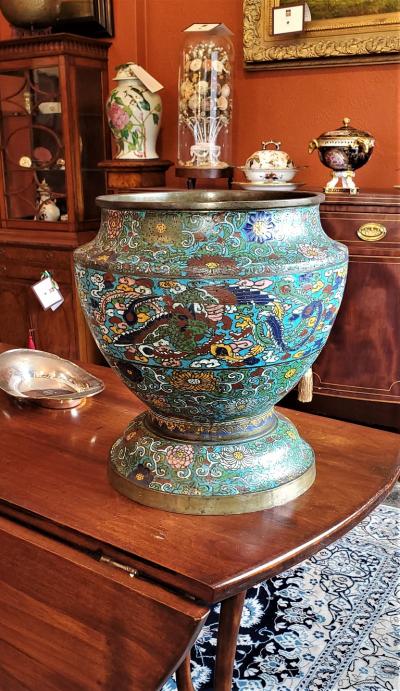 Japanese Meiji Champleve and Bronze Urn