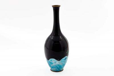 Japanese Meiji Cloisonn Enamel Ginbari Vase Green Dragon by Kumeno Teitaro