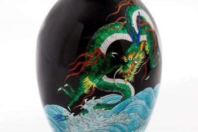 Japanese Meiji Cloisonn Enamel Ginbari Vase Green Dragon by Kumeno Teitaro