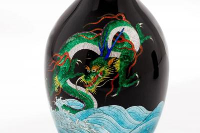 Japanese Meiji Cloisonn Enamel Ginbari Vase Green Dragon by Kumeno Teitaro