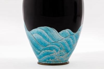 Japanese Meiji Cloisonn Enamel Ginbari Vase Green Dragon by Kumeno Teitaro