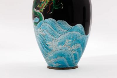 Japanese Meiji Cloisonn Enamel Ginbari Vase Green Dragon by Kumeno Teitaro