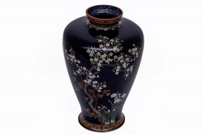 Japanese Meiji Cloisonn Enamel Vase with Cherry Blossoms Ota Tamashiro