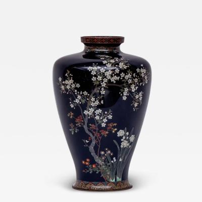 Japanese Meiji Cloisonn Enamel Vase with Cherry Blossoms Ota Tamashiro