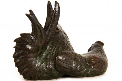 Japanese Meiji Period Bronze Okimono Sculpture of Rooster Hen