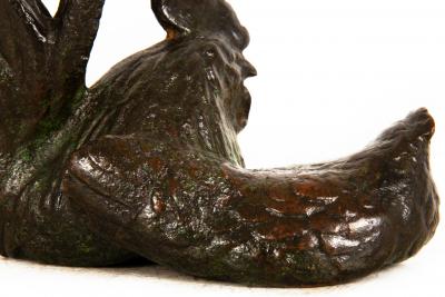 Japanese Meiji Period Bronze Okimono Sculpture of Rooster Hen