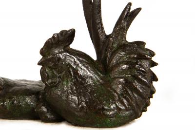 Japanese Meiji Period Bronze Okimono Sculpture of Rooster Hen