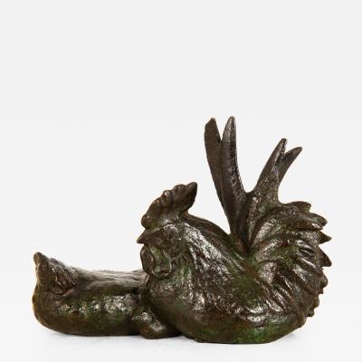 Japanese Meiji Period Bronze Okimono Sculpture of Rooster Hen
