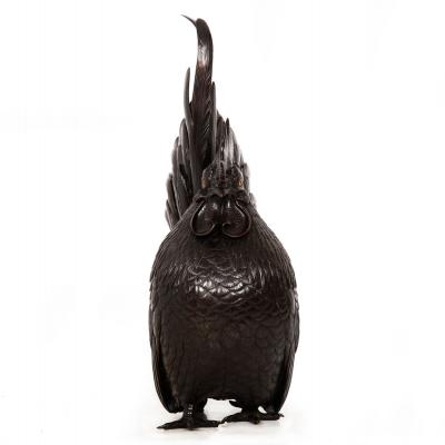 Japanese Meiji Period Pair of Bronze Sculptures Okimono of Rooster Hen