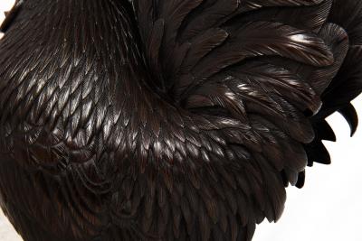 Japanese Meiji Period Pair of Bronze Sculptures Okimono of Rooster Hen