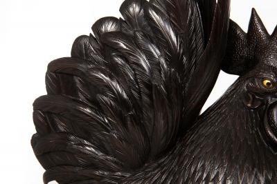 Japanese Meiji Period Pair of Bronze Sculptures Okimono of Rooster Hen