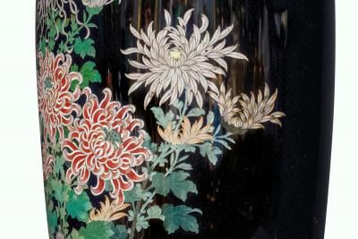 Japanese Meiji Silver Wire Cloisonn Enamel Vase with Chrysanthemums Inaba Co 