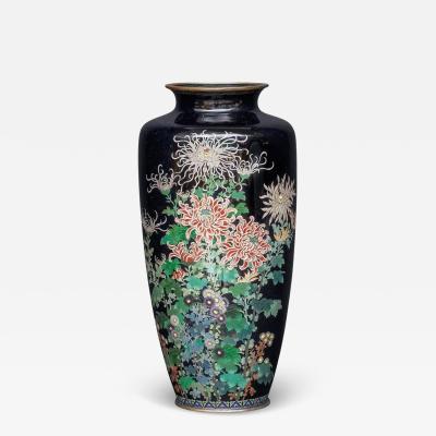 Japanese Meiji Silver Wire Cloisonn Enamel Vase with Chrysanthemums Inaba Co 