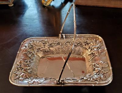 Japanese Miyamoto Meiji Period Solid Silver Basket