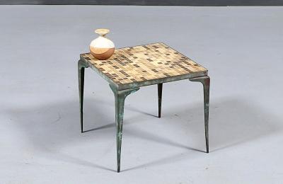 Japanese Modern Brass Murano Mosaic Tile Top Side Table
