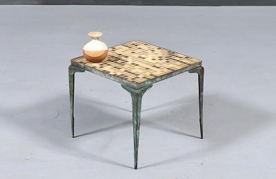 Japanese Modern Brass Murano Mosaic Tile Top Side Table