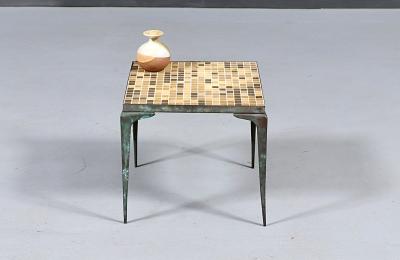 Japanese Modern Brass Murano Mosaic Tile Top Side Table