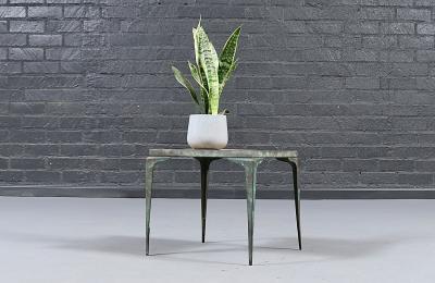 Japanese Modern Brass Murano Mosaic Tile Top Side Table
