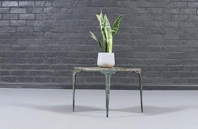 Japanese Modern Brass Murano Mosaic Tile Top Side Table