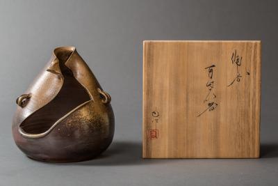 Japanese Modern Showa Period Bizen Flower Arranging Vase