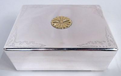 Japanese Modern Silver Box with Gilt Chrysanthemum