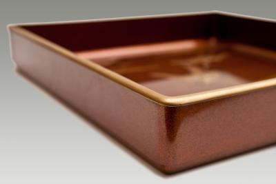 Japanese Nashiji Lacquer Tray With Crane and Wave Design